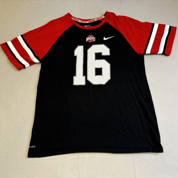 Nike Ohio State Buckeyes T-Shirt Mens Large Black Red Jersey Dri-Fit Sportswear - Picture 1 of 8